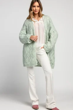 Kardigany Ażurowe | Kardigany Na Wiosnę I Lato>Fobya Ażurowy kardigan oversize F1971 pistacja