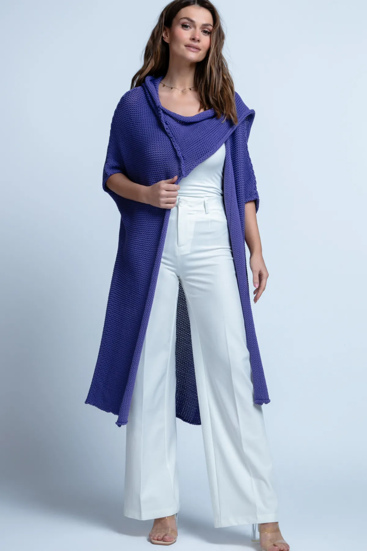 Kardigany Eleganckie | Kardigany Klasyczne>Fobya BAWEŁNIANY KARDIGAN OVERSIZE Z KAPUREM F1852 fiolet