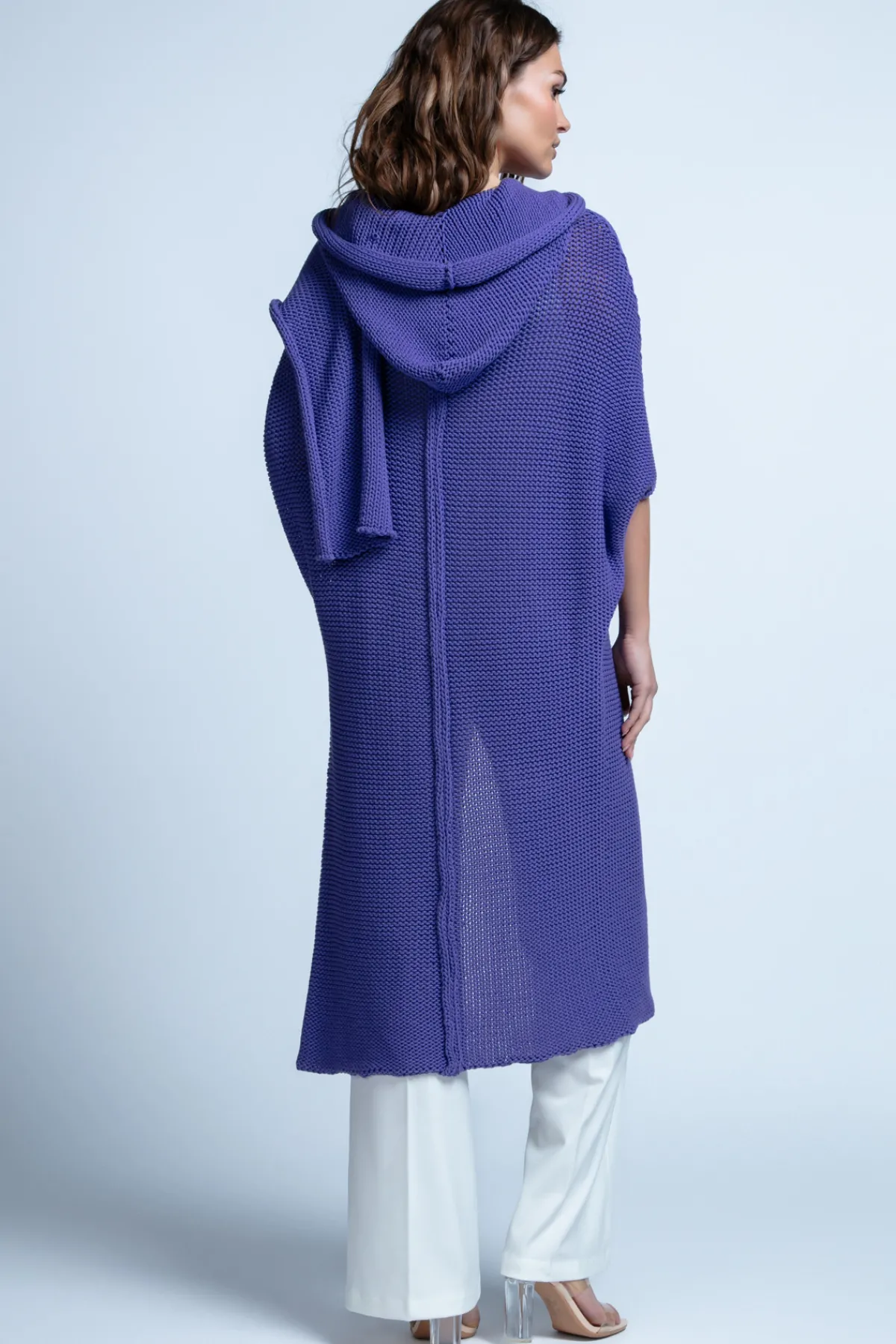 Kardigany Eleganckie | Kardigany Klasyczne>Fobya BAWEŁNIANY KARDIGAN OVERSIZE Z KAPUREM F1852 fiolet