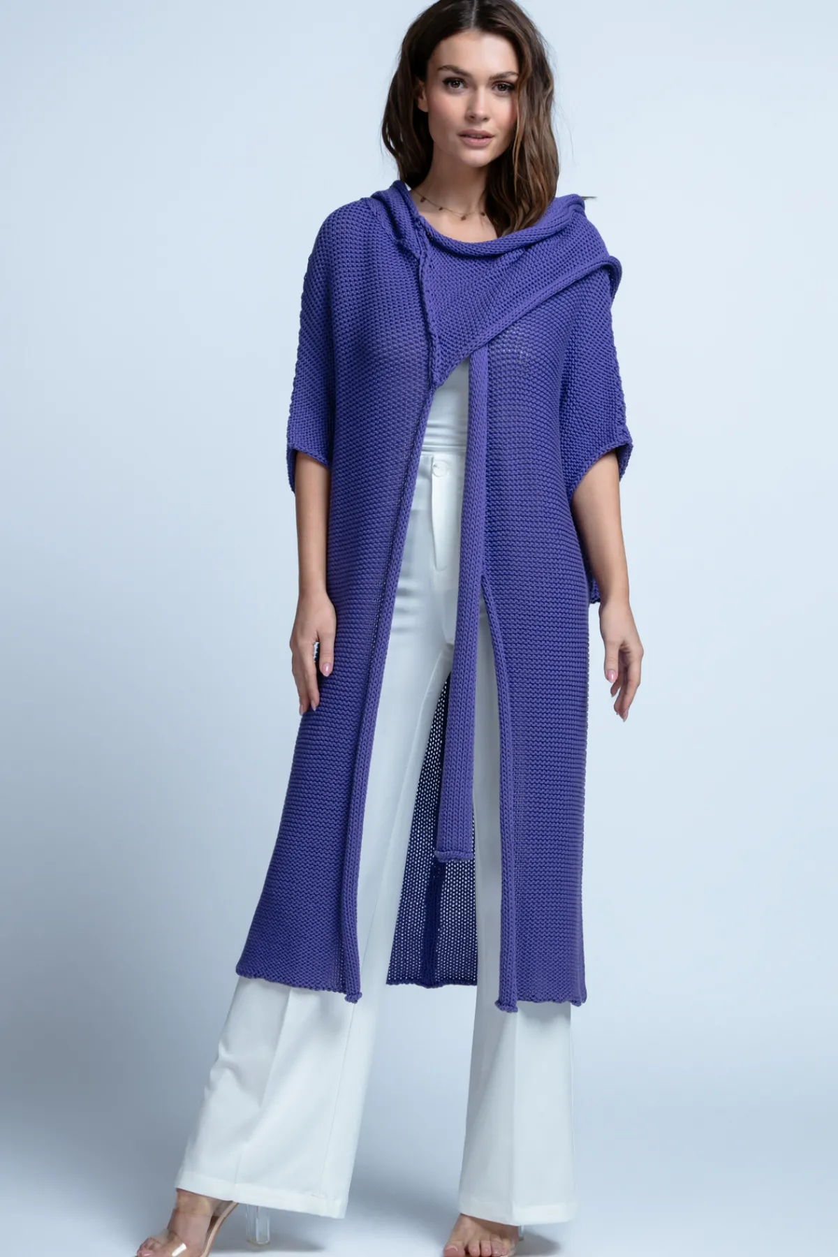 Kardigany Eleganckie | Kardigany Klasyczne>Fobya BAWEŁNIANY KARDIGAN OVERSIZE Z KAPUREM F1852 fiolet
