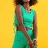 Topy | Krótki Rękaw>Fobya Crop top damski z bawełny prążkowanej F1431 zieleń