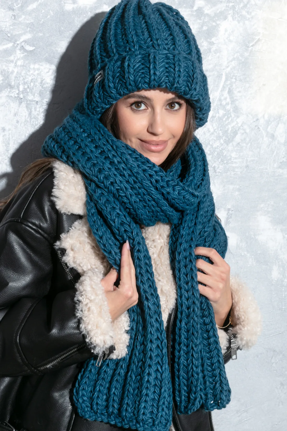 Czapki | Czapka I Szalik>Fobya Czapka o grubym splocie chunky knit F1536 princesblue