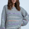 Swetry Oversize | Swetry We Wzór>Fobya DELIKATNY KOLOROWY SWETER Z WEŁNY ALPAKI F1844 szary
