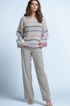Swetry Oversize | Swetry We Wzór>Fobya DELIKATNY KOLOROWY SWETER Z WEŁNY ALPAKI F1844 beżowy