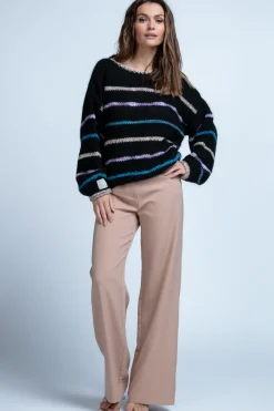 Swetry Oversize | Swetry We Wzór>Fobya DELIKATNY KOLOROWY SWETER Z WEŁNY ALPAKI F1844 czarny
