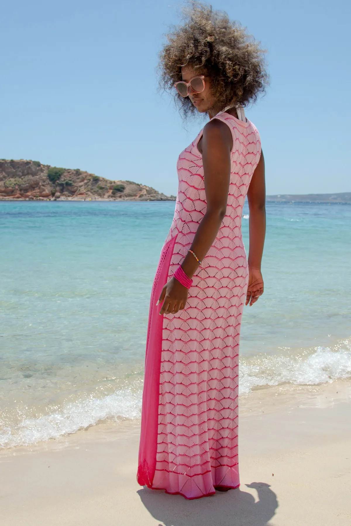 Sukienki Boho | Ażurowe Sukienki>Fobya Długa ażurowa letnia sukienka F1460 candypink
