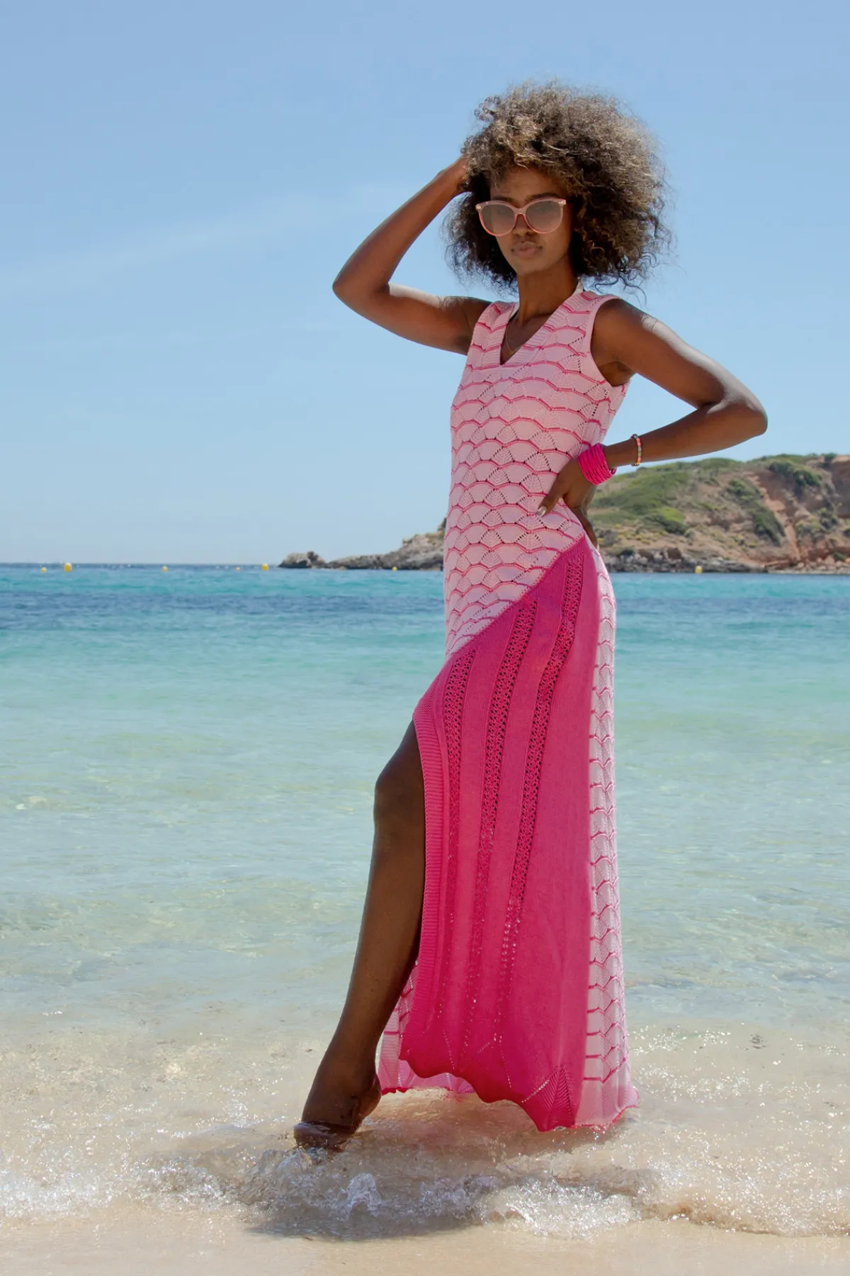 Sukienki Boho | Ażurowe Sukienki>Fobya Długa ażurowa letnia sukienka F1460 candypink