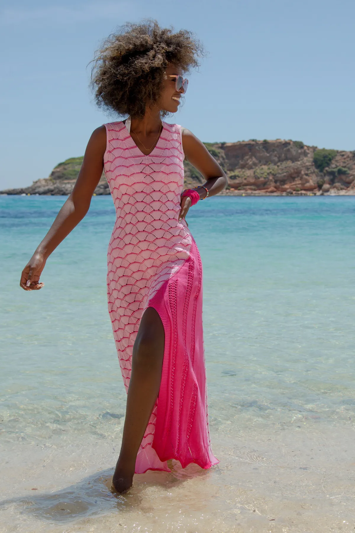 Sukienki Boho | Ażurowe Sukienki>Fobya Długa ażurowa letnia sukienka F1460 candypink