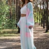 Kardigany Długie | Kardigany Wzorzyste>Fobya Długi kardigan Rainbow z kid moheru i merynosa F2040 niebieski