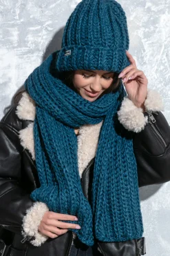 Szale | Czapka I Szalik>Fobya Długi szal o grubym splocie chunky knit F1537 princesblue