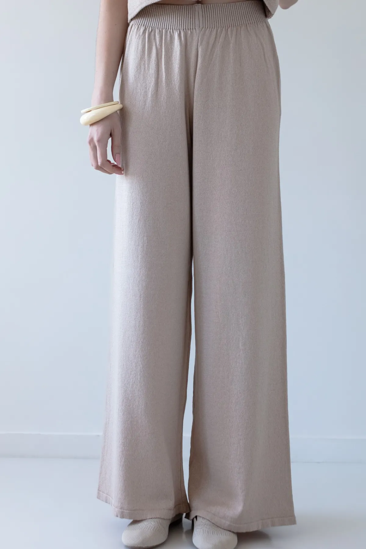 Długie Spodnie>Fobya Długie spodnie z bawełny organicznej i kaszmiru F2023 beżowy