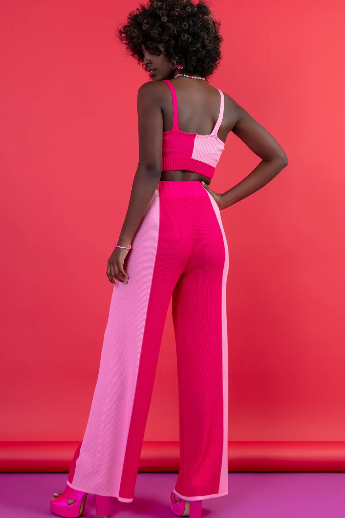 Długie Spodnie>Fobya Dwukolorowe długie spodnie F1651 hotpink
