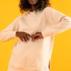 Bluzy | Bluzy>Fobya Dzianinowa Bluza z kapturem i rozporkami F1419 cream