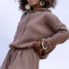 Bluzy | Bluzy>Fobya Dzianinowa letnia Bluza z kapturem F1250 choco