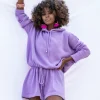 Bluzy | Bluzy>Fobya Dzianinowa letnia Bluza z kapturem F1250 fiolet
