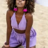 Topy>Fobya Dzianinowy wiązany Top plażowy F1247 fiolet