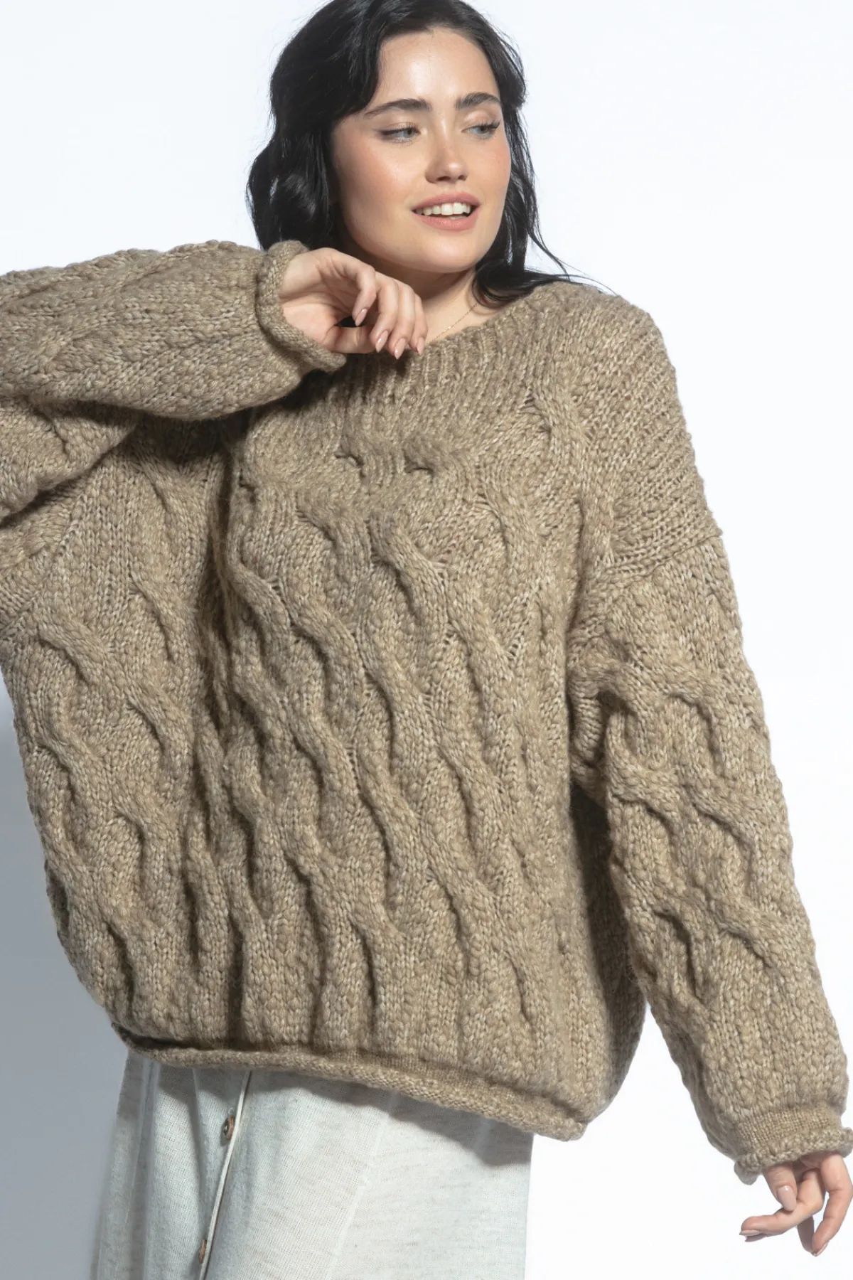 Swetry Na Jesień I Zimę | Ciepłe Swetry>Fobya Elegancki sweter z wełny dziewiczej i wełny alpaki F1767 mocca