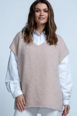 Kamizelki Swetrowe | Swetry Oversize>Fobya KAMIZELKA Z WEŁNY DZIEWICZEJ F1850 beżowy