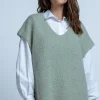 Swetry Oversize | Swetry Na Wiosnę I Lato>Fobya KAMIZELKA Z WEŁNY DZIEWICZEJ F1850 pistacja