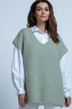 Swetry Oversize | Swetry Na Wiosnę I Lato>Fobya KAMIZELKA Z WEŁNY DZIEWICZEJ F1850 pistacja