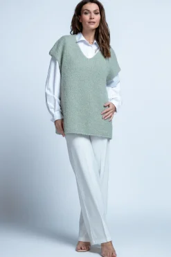 Swetry Oversize | Swetry Na Wiosnę I Lato>Fobya KAMIZELKA Z WEŁNY DZIEWICZEJ F1850 pistacja