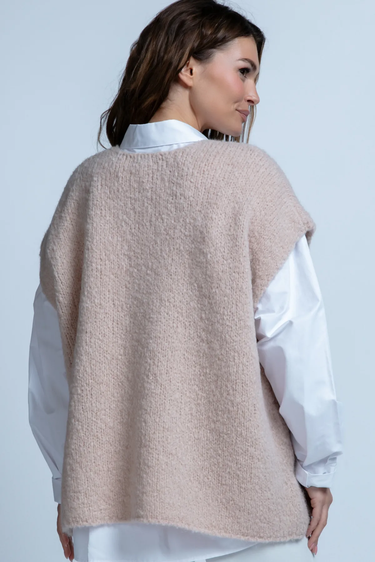 Kamizelki Swetrowe | Swetry Oversize>Fobya KAMIZELKA Z WEŁNY DZIEWICZEJ F1850 beżowy