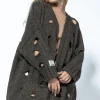 Kardigany Na Jesień I Zimę | Kardigany Eleganckie>Fobya Kardigan chunky knit z pęknięciami F1738 espresso