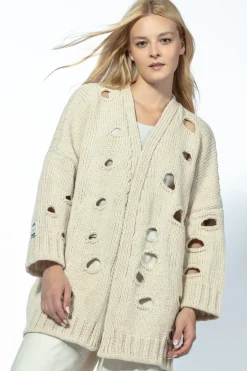Kardigany Na Jesień I Zimę | Kardigany Długie>Fobya Kardigan chunky knit z pęknięciami F1738 beżowy