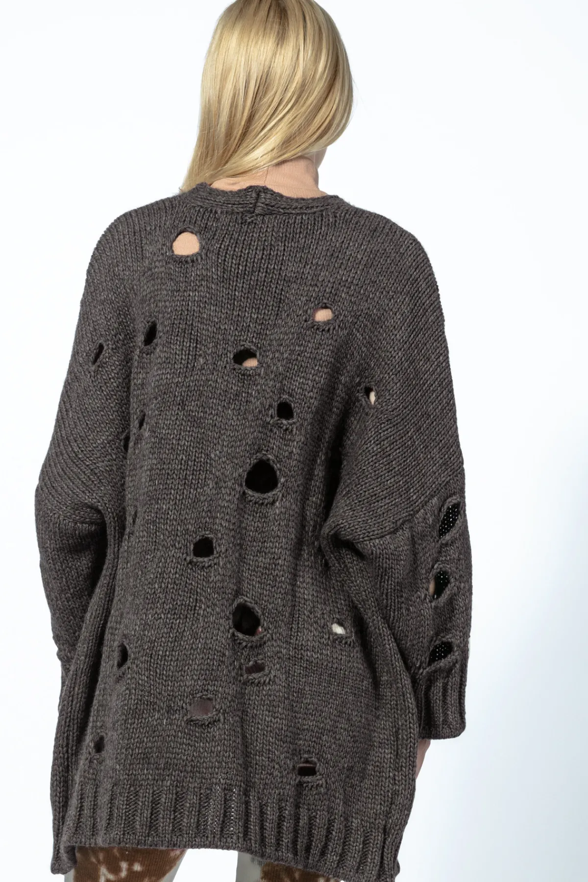 Kardigany Na Jesień I Zimę | Kardigany Eleganckie>Fobya Kardigan chunky knit z pęknięciami F1738 espresso