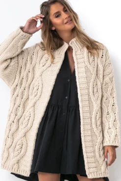 Kardigany Na Jesień I Zimę | Kardigany Klasyczne>Fobya Kardigan o grubym splocie Chunky Knit F1555 beżowy
