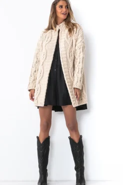 Kardigany Na Jesień I Zimę | Kardigany Klasyczne>Fobya Kardigan o grubym splocie Chunky Knit F1555 beżowy