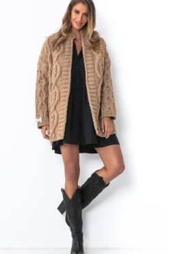Kardigany Na Jesień I Zimę | Kardigany Klasyczne>Fobya Kardigan o grubym splocie Chunky Knit F1555 carmel