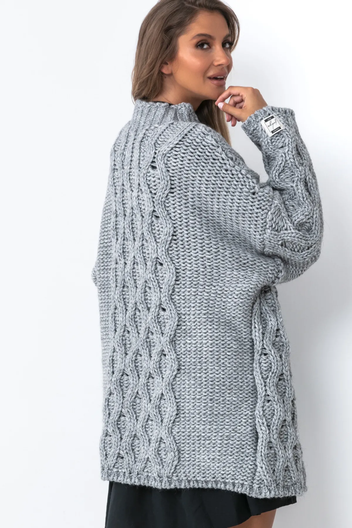 Kardigany Na Jesień I Zimę | Kardigany Klasyczne>Fobya Kardigan o grubym splocie Chunky Knit F1555 szary