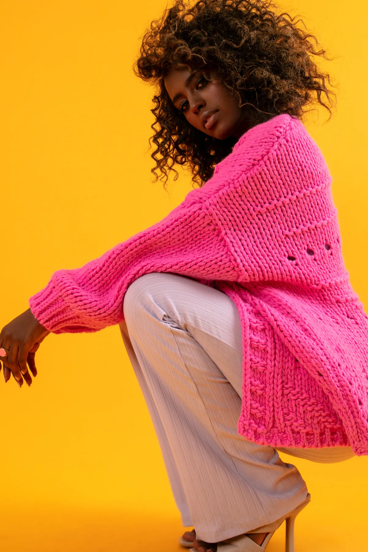 Kardigany Eleganckie | Kardigany Klasyczne>Fobya Kardigan oversize z ażurowym wzorem F779 sweetpink