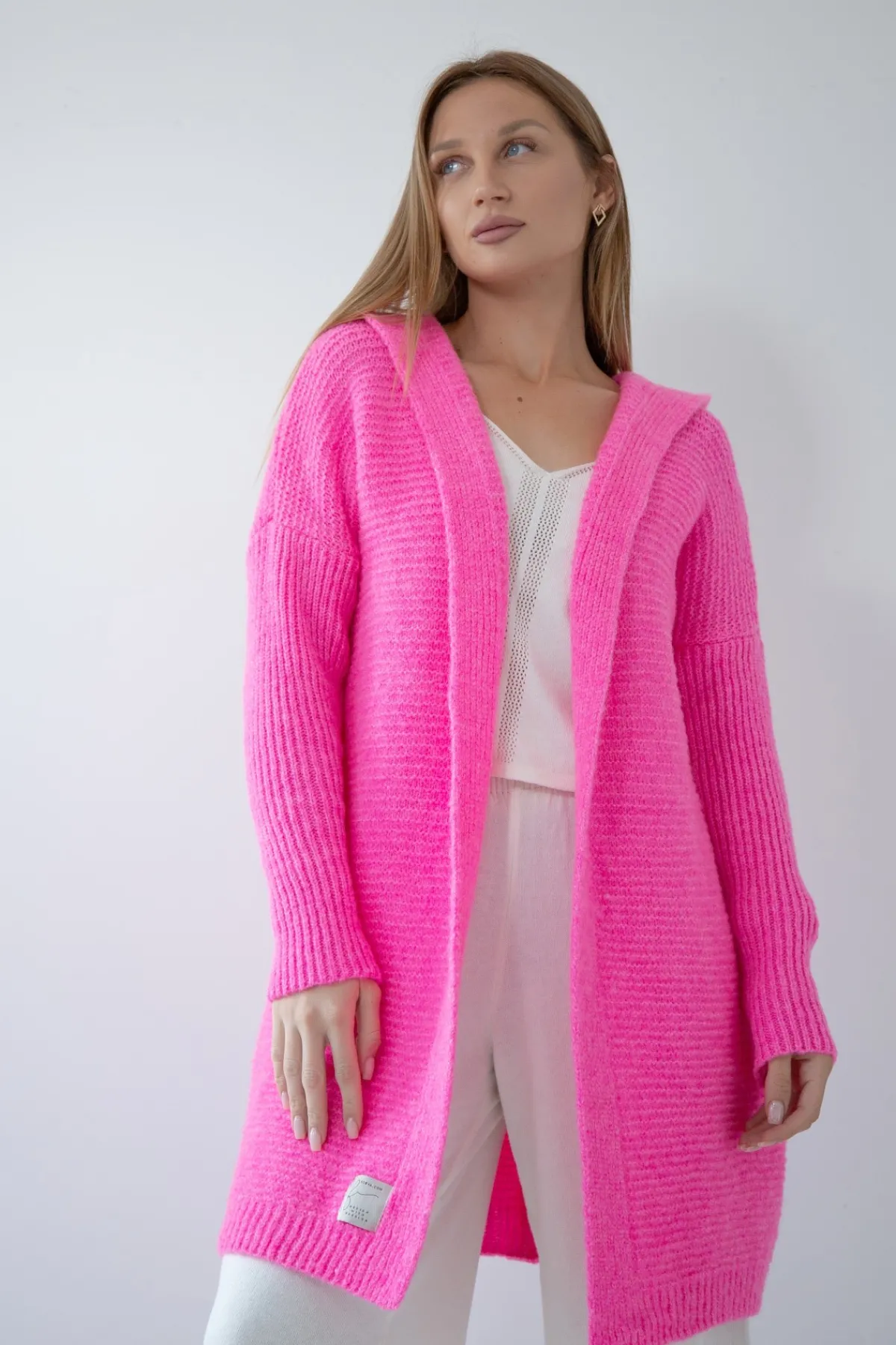 Kardigany Na Jesień I Zimę | Kardigany Klasyczne>Fobya Kardigan z kapturem F1284 sweetpink