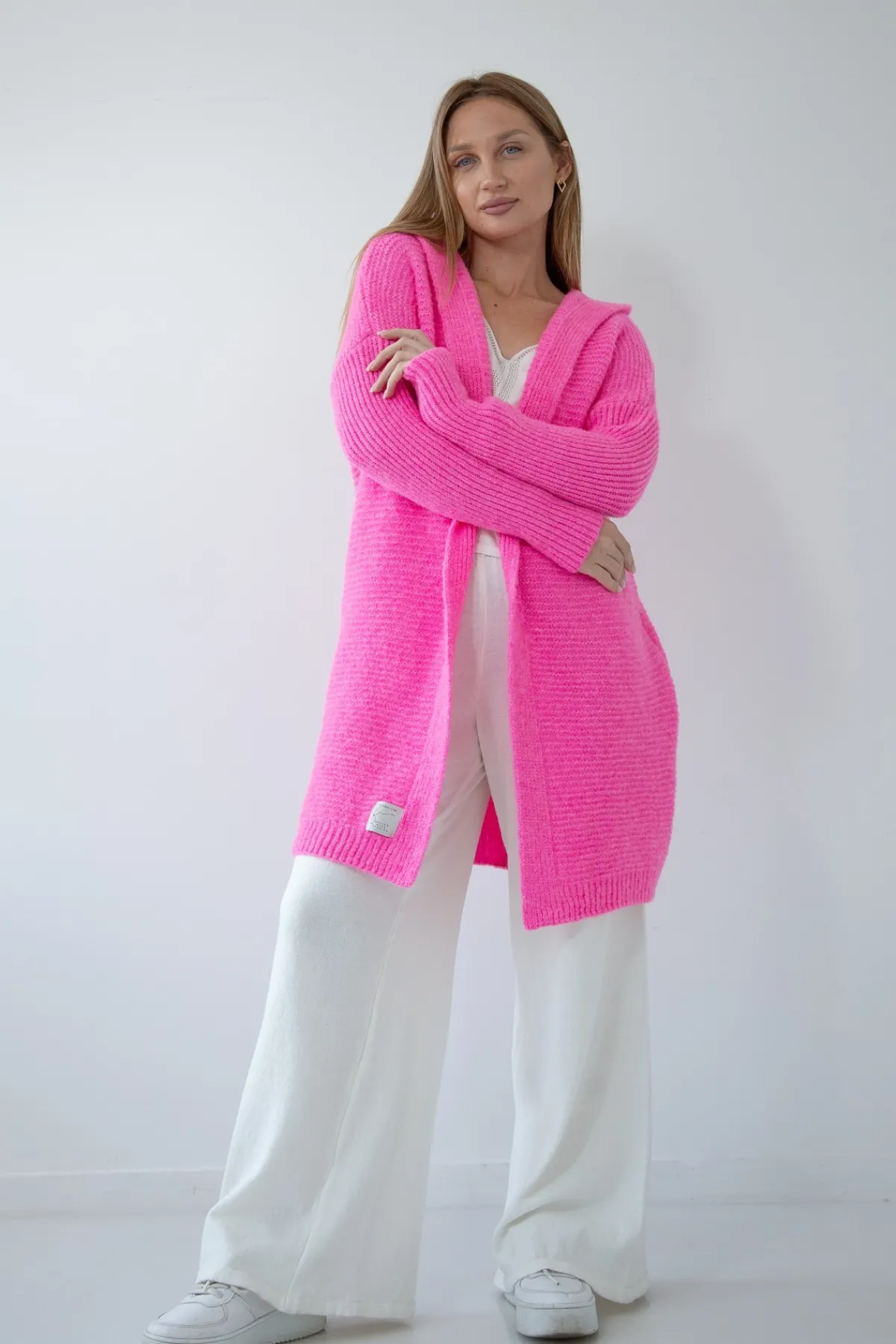 Kardigany Na Jesień I Zimę | Kardigany Klasyczne>Fobya Kardigan z kapturem F1284 sweetpink