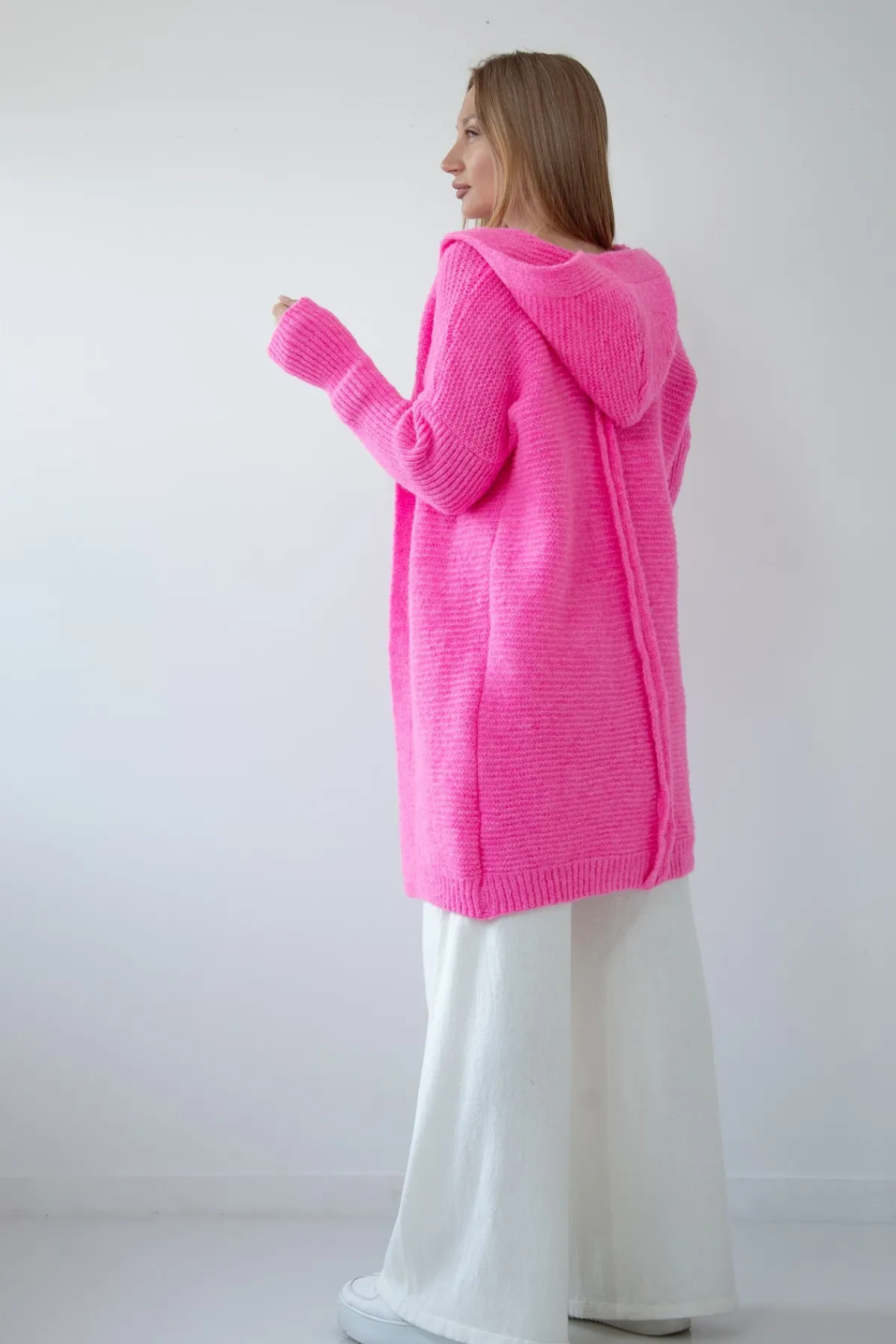 Kardigany Na Jesień I Zimę | Kardigany Klasyczne>Fobya Kardigan z kapturem F1284 sweetpink