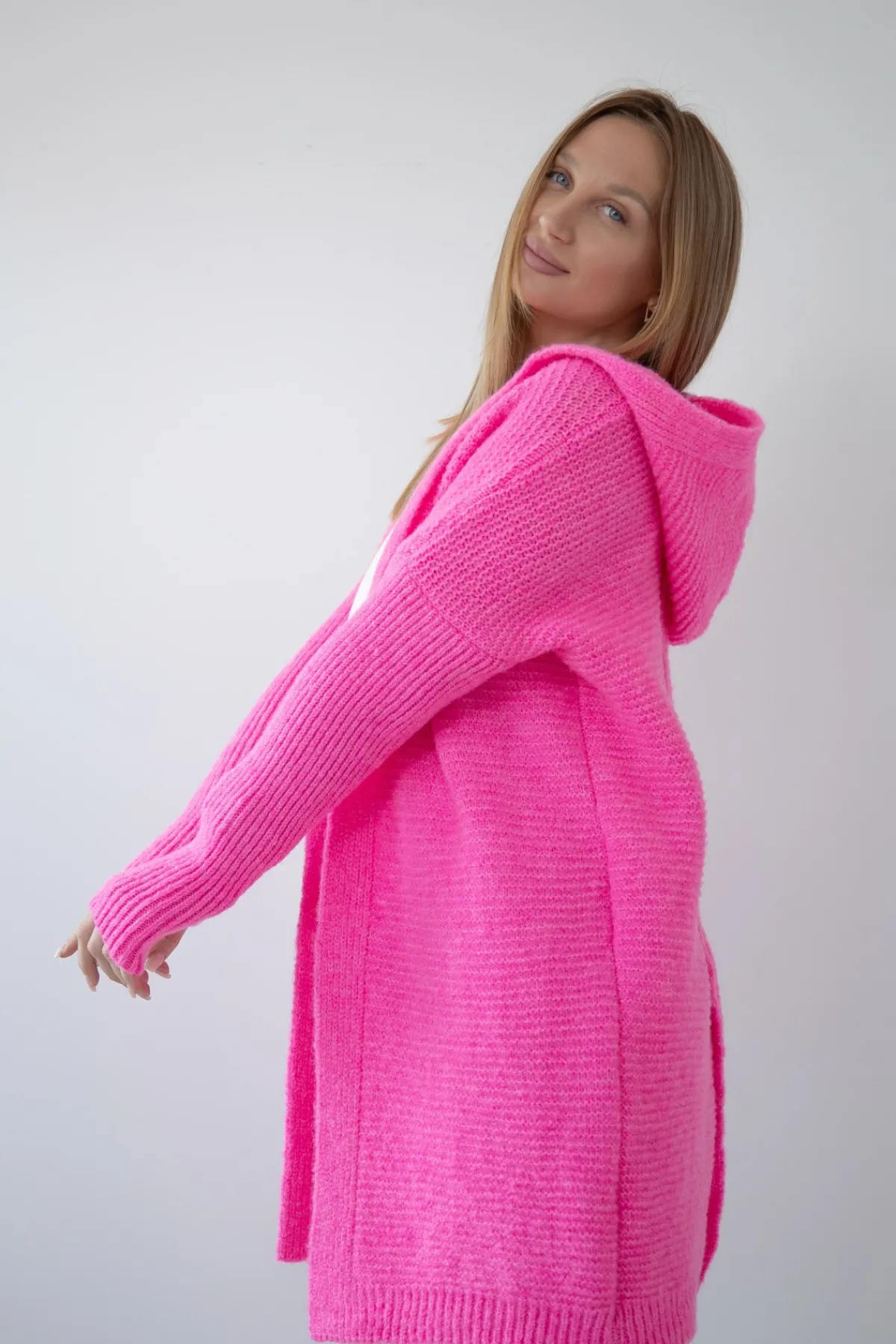 Kardigany Na Jesień I Zimę | Kardigany Klasyczne>Fobya Kardigan z kapturem F1284 sweetpink