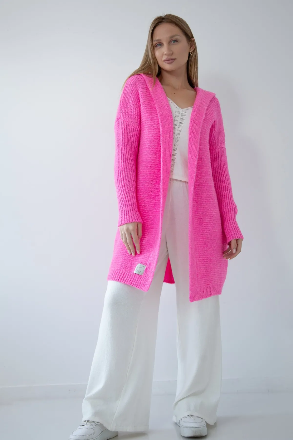 Kardigany Na Jesień I Zimę | Kardigany Klasyczne>Fobya Kardigan z kapturem F1284 sweetpink