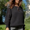 Swetry Na Jesień I Zimę | Ciepłe Swetry>Fobya Klasyczny bezszwowy sweter z okrągłym dekoltem F1737 czarny