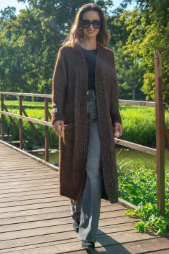 Kardigany Na Jesień I Zimę | Kardigany Eleganckie>Fobya KLASYCZNY KARDIGAN Z NIEFARBOWANEJ WEŁNY ALPAKI I BAWEŁNY MACO F1744 brązowy