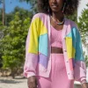 Kardigany Zapinane | Kardigany Na Wiosnę I Lato>Fobya Kolorowy bawełniany kardigan o kroju oversize F1645 babypink