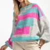 Swetry Oversize | Cienkie Swetry>Fobya Kolorowy casualowy sweter z wełny F1895 sweetpink