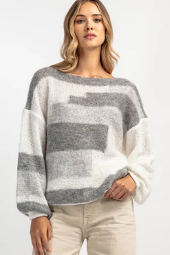 Swetry Oversize | Cienkie Swetry>Fobya Kolorowy casualowy sweter z wełny F1895 szary