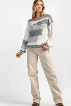 Swetry Oversize | Cienkie Swetry>Fobya Kolorowy casualowy sweter z wełny F1895 szary