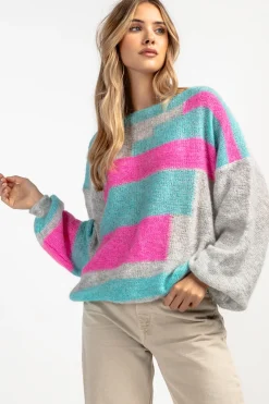 Swetry Oversize | Cienkie Swetry>Fobya Kolorowy casualowy sweter z wełny F1895 sweetpink
