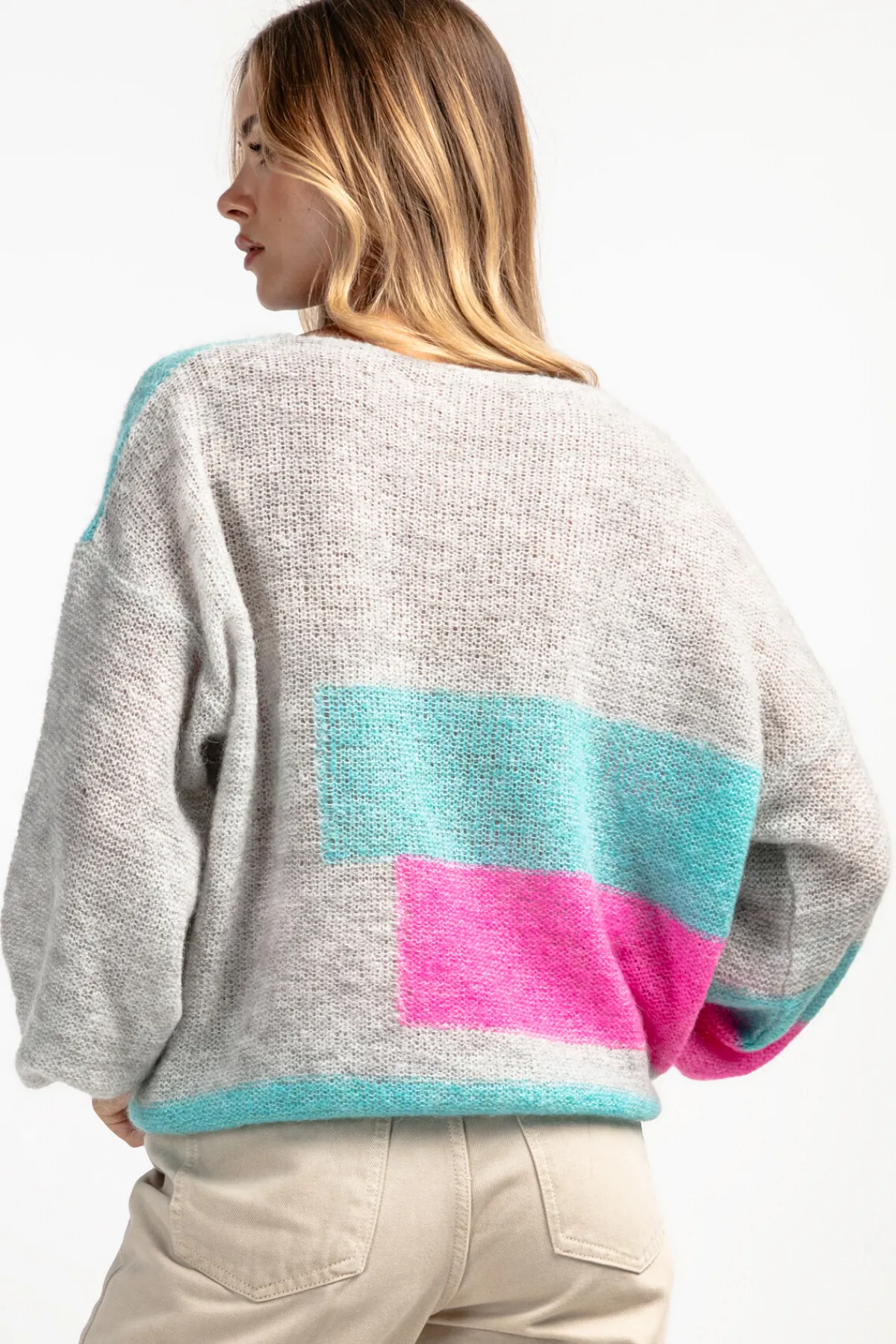 Swetry Oversize | Cienkie Swetry>Fobya Kolorowy casualowy sweter z wełny F1895 sweetpink