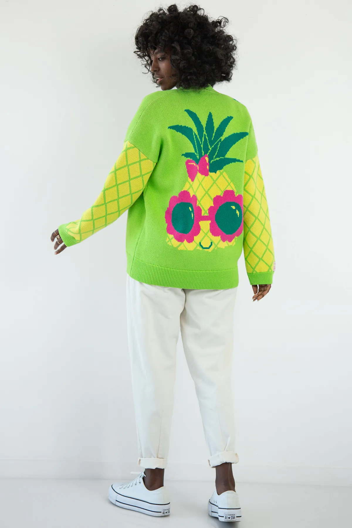 Kardigany Zapinane | Kardigany Wzorzyste>Fobya Kolorowy kardigan Ananas bawełniany F1860