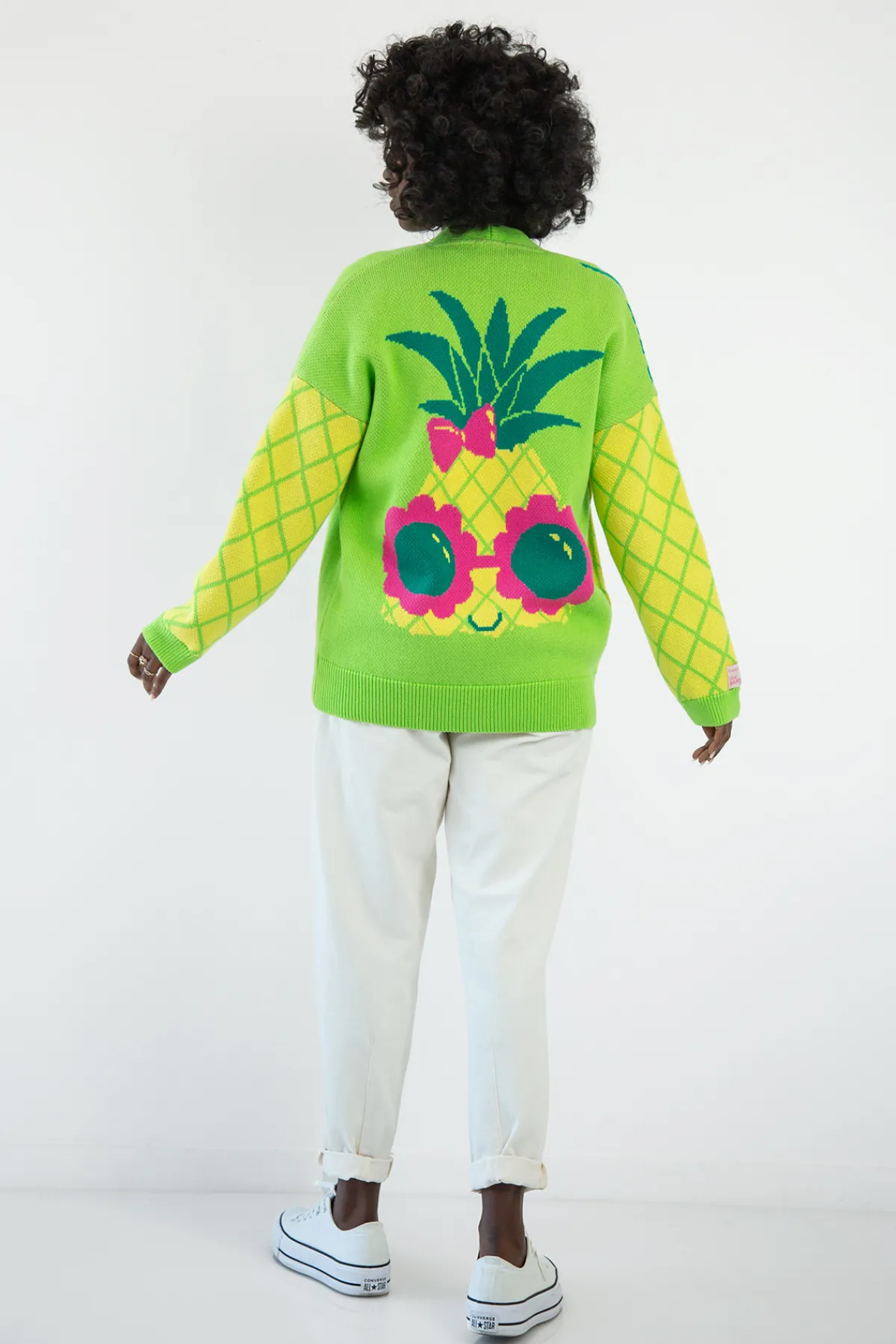Kardigany Zapinane | Kardigany Wzorzyste>Fobya Kolorowy kardigan Ananas bawełniany F1860