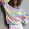 Swetry Oversize | Swetry We Wzór>Fobya Kolorowy moherowy sweter w paski F1970 fioletowy